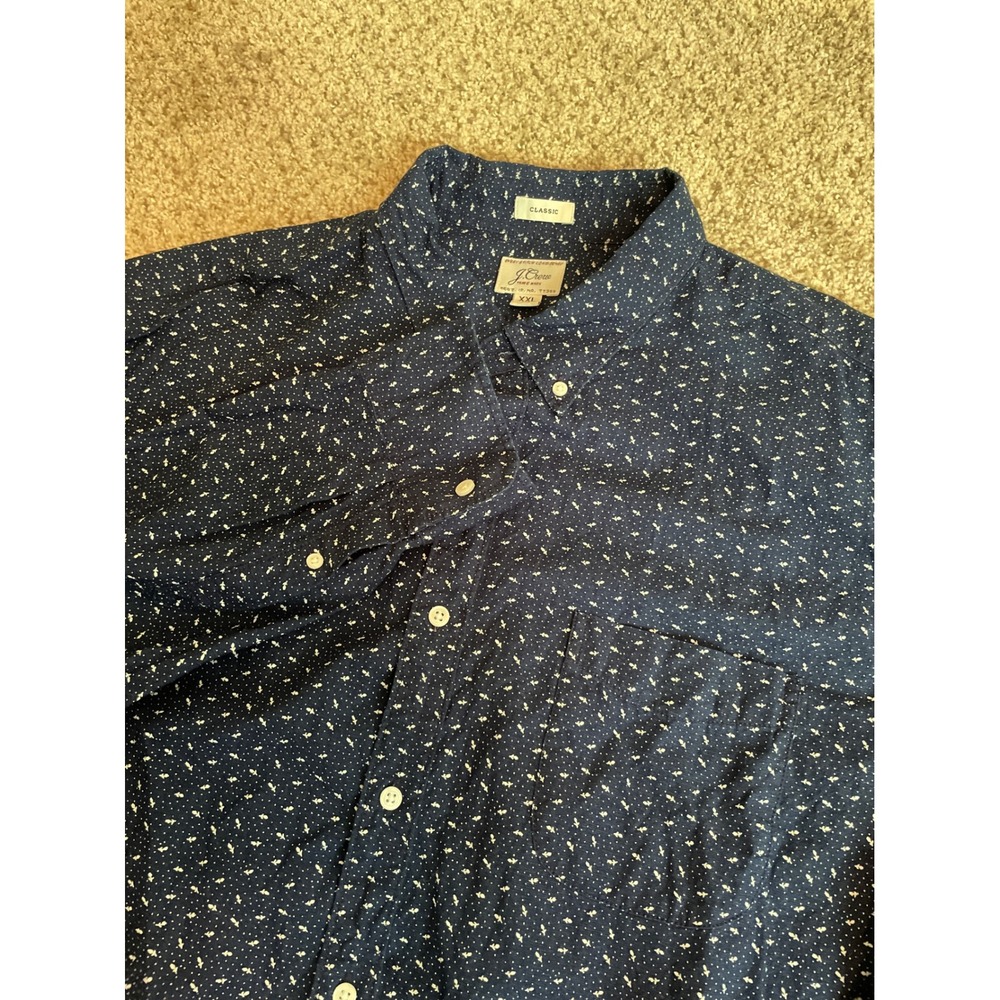 J.Crew Men's Button Down XXL Navy Blue Classic Fit Patterned Long Sleeve Shirt